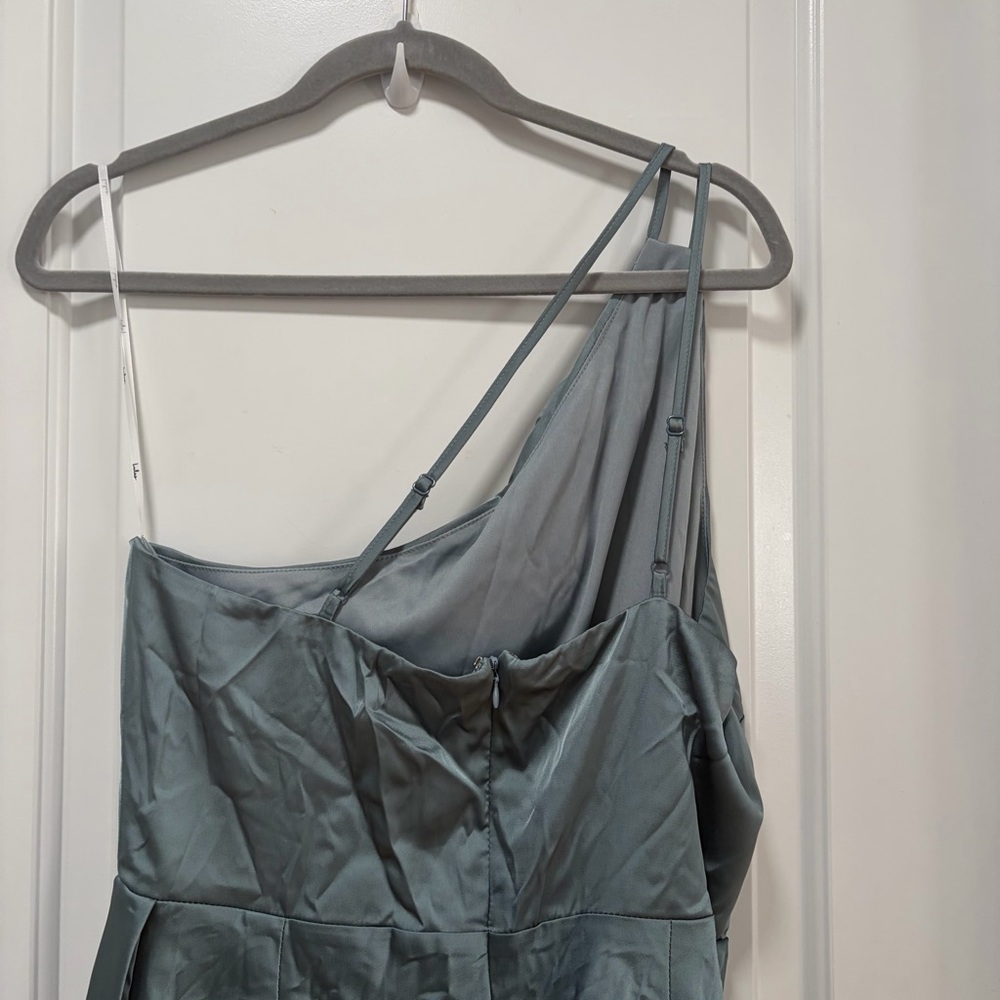 Lulus Signature Elegance NWT size XL Slate Blue Satin One-Shoulder Maxi Dress - Picture 10 of 14